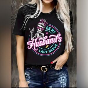 Black Graphic Tee with Skeleton Design